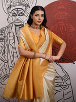 Thumbnail for Monjolika Fashion Cream And Orange Handloom Weaving Silk Blend Festival Trendy Saree - Distacart