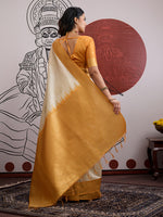 Thumbnail for Monjolika Fashion Cream And Orange Handloom Weaving Silk Blend Festival Trendy Saree - Distacart