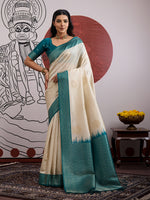 Thumbnail for Monjolika Fashion Cream And Teal Handloom Weaving Silk Blend Festival Trendy Saree - Distacart