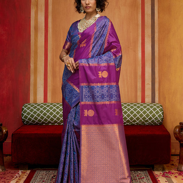 Monjolika Fashion Multi Colour Handloom Silk Blend Contemporary Saree With Weaving Work - Distacart