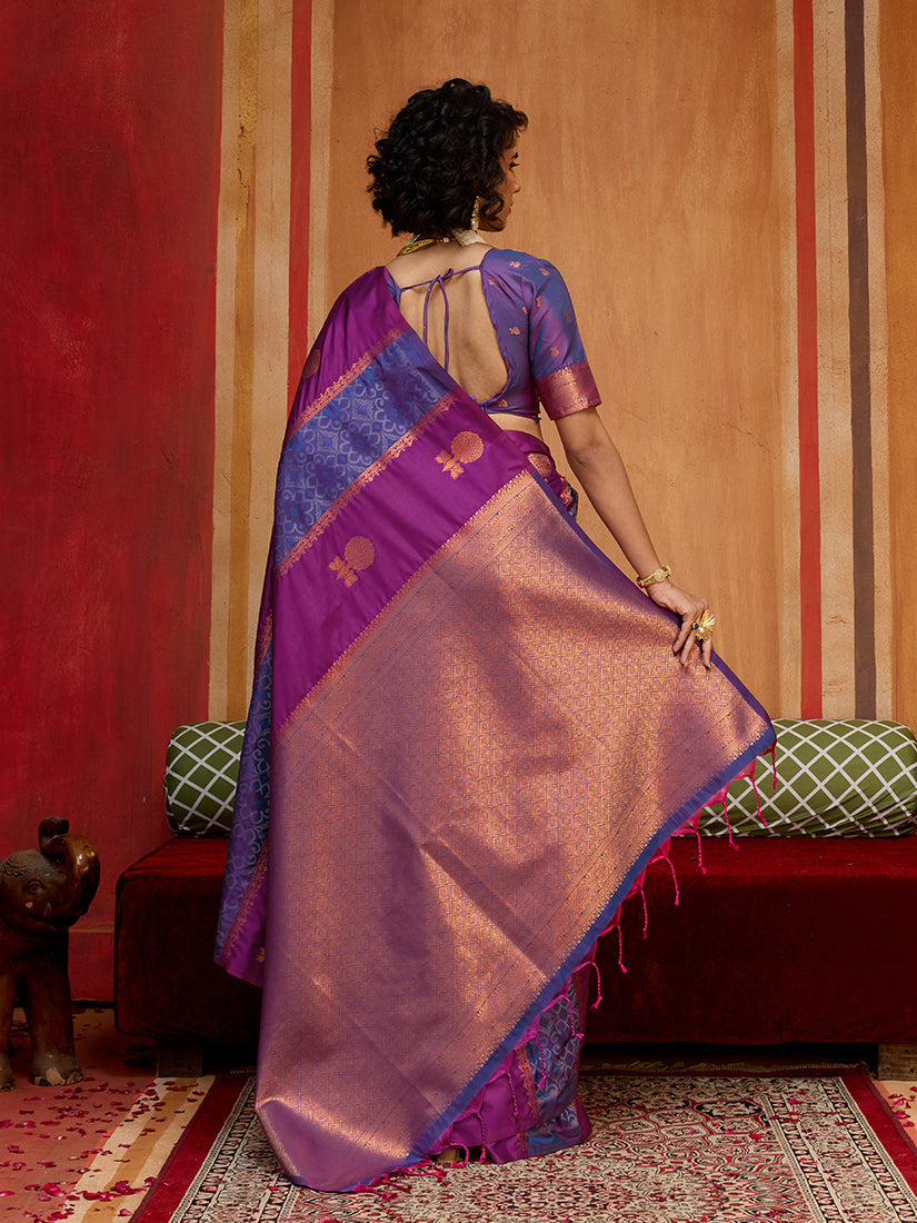 Monjolika Fashion Multi Colour Handloom Silk Blend Contemporary Saree With Weaving Work - Distacart