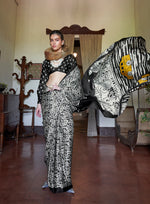 Thumbnail for Monjolika Fashion Satin Printed Black Casual Saree - Distacart