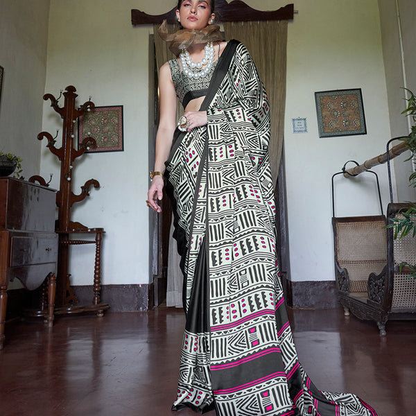 Monjolika Fashion Satin Printed Multicolor Casual Saree - Distacart