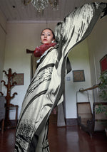 Thumbnail for Monjolika Fashion Satin Printed Black And White Casual Saree - Distacart