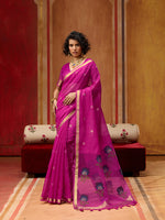 Thumbnail for Monjolika Fashion Magenta Handloom Cotton Blend Weaving Classic Saree - Distacart