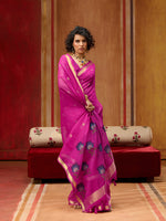 Thumbnail for Monjolika Fashion Magenta Handloom Cotton Blend Weaving Classic Saree - Distacart