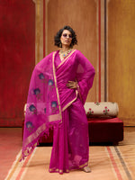 Thumbnail for Monjolika Fashion Magenta Handloom Cotton Blend Weaving Classic Saree - Distacart