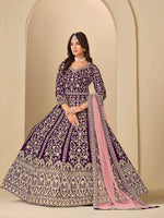 Thumbnail for Monjolika Fashion Velvet Embroidered Purple Engagement Wear Anarkali Suit - Distacart