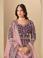 Thumbnail for Monjolika Fashion Velvet Embroidered Purple Engagement Wear Anarkali Suit - Distacart