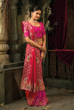 Thumbnail for Monjolika Fashion Rani Pink & Red Silk Blend Saree With Embroidered Jari And Cut-Dana Work - Distacart
