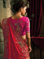 Thumbnail for Monjolika Fashion Rani Pink & Red Silk Blend Saree With Embroidered Jari And Cut-Dana Work - Distacart