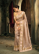Thumbnail for Monjolika Fashion Chiku Silk Blend Saree With Embroidered Jari And Cut-Dana Work - Distacart