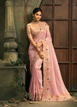 Thumbnail for Monjolika Fashion Pink Silk Blend Saree With Embroidered Jari And Cut-Dana Work - Distacart