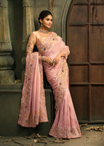 Thumbnail for Monjolika Fashion Pink Silk Blend Saree With Embroidered Jari And Cut-Dana Work - Distacart
