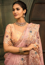 Thumbnail for Monjolika Fashion Pink Silk Blend Saree With Embroidered Jari And Cut-Dana Work - Distacart