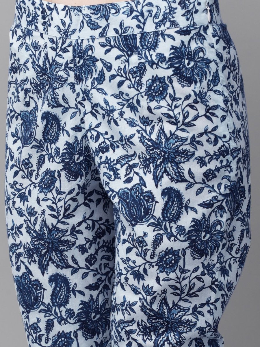 Anouk Women Navy Blue Printed Indigo Kurta with Trousers - Distacart