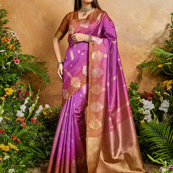 Monjolika Fashion Weaving Handloom Silk Blend Magenta Contemporary Saree - Distacart