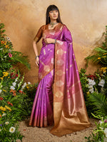 Thumbnail for Monjolika Fashion Weaving Handloom Silk Blend Magenta Contemporary Saree - Distacart