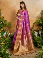 Thumbnail for Monjolika Fashion Weaving Handloom Silk Blend Magenta Contemporary Saree - Distacart