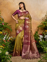 Thumbnail for Monjolika Fashion Weaving Handloom Silk Blend Mehendi Green Contemporary Saree - Distacart