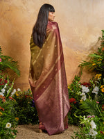 Thumbnail for Monjolika Fashion Weaving Handloom Silk Blend Mehendi Green Contemporary Saree - Distacart