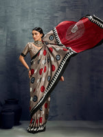 Thumbnail for Monjolika Fashion Satin Dark Beige Printed Casual Saree - Distacart