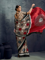 Thumbnail for Monjolika Fashion Satin Dark Beige Printed Casual Saree - Distacart