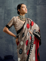 Thumbnail for Monjolika Fashion Satin Dark Beige Printed Casual Saree - Distacart