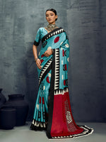 Thumbnail for Monjolika Fashion Satin Aqua Blue Printed Casual Saree - Distacart