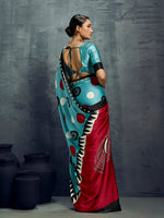 Thumbnail for Monjolika Fashion Satin Aqua Blue Printed Casual Saree - Distacart