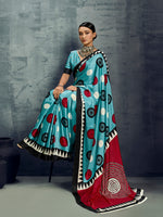 Thumbnail for Monjolika Fashion Satin Aqua Blue Printed Casual Saree - Distacart