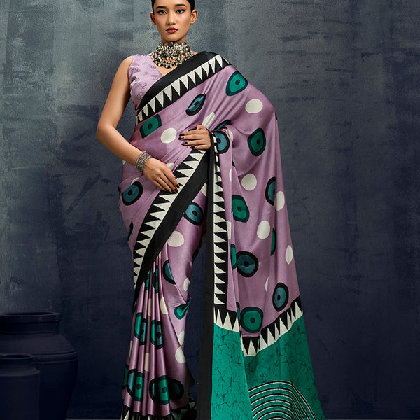 Monjolika Fashion Satin Lilac Printed Casual Saree - Distacart