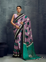 Thumbnail for Monjolika Fashion Satin Lilac Printed Casual Saree - Distacart