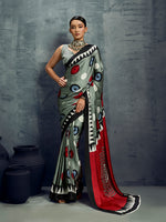 Thumbnail for Monjolika Fashion Satin Grey Printed Casual Saree - Distacart