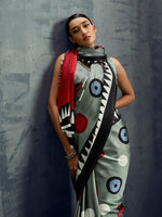 Thumbnail for Monjolika Fashion Satin Grey Printed Casual Saree - Distacart