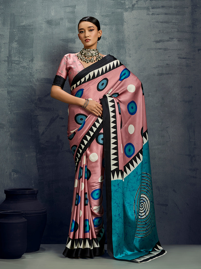 Monjolika Fashion Satin Light Pink Printed Casual Saree - Distacart
