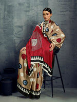 Thumbnail for Monjolika Fashion Satin Chiku Printed Casual Saree - Distacart