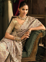 Thumbnail for Monjolika Fashion Light Brown Silk Blend Wedding Saree With Cut Dana, Embroidered, Moti And Zari Work - Distacart