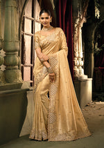 Thumbnail for Monjolika Fashion Beige Silk Blend Wedding Saree With Cut Dana, Embroidered, Moti And Zari Work - Distacart