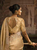 Thumbnail for Monjolika Fashion Beige Silk Blend Wedding Saree With Cut Dana, Embroidered, Moti And Zari Work - Distacart