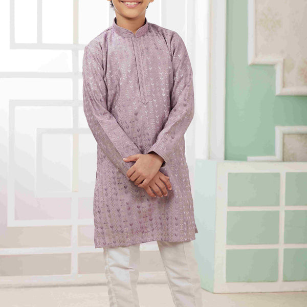 Raivat Ethnic Art Silk Embroidery Work Kids Kurta Pajama In Lilac Colour - Distacart