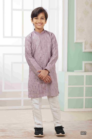 Raivat Ethnic Art Silk Embroidery Work Kids Kurta Pajama In Lilac Colour - Distacart