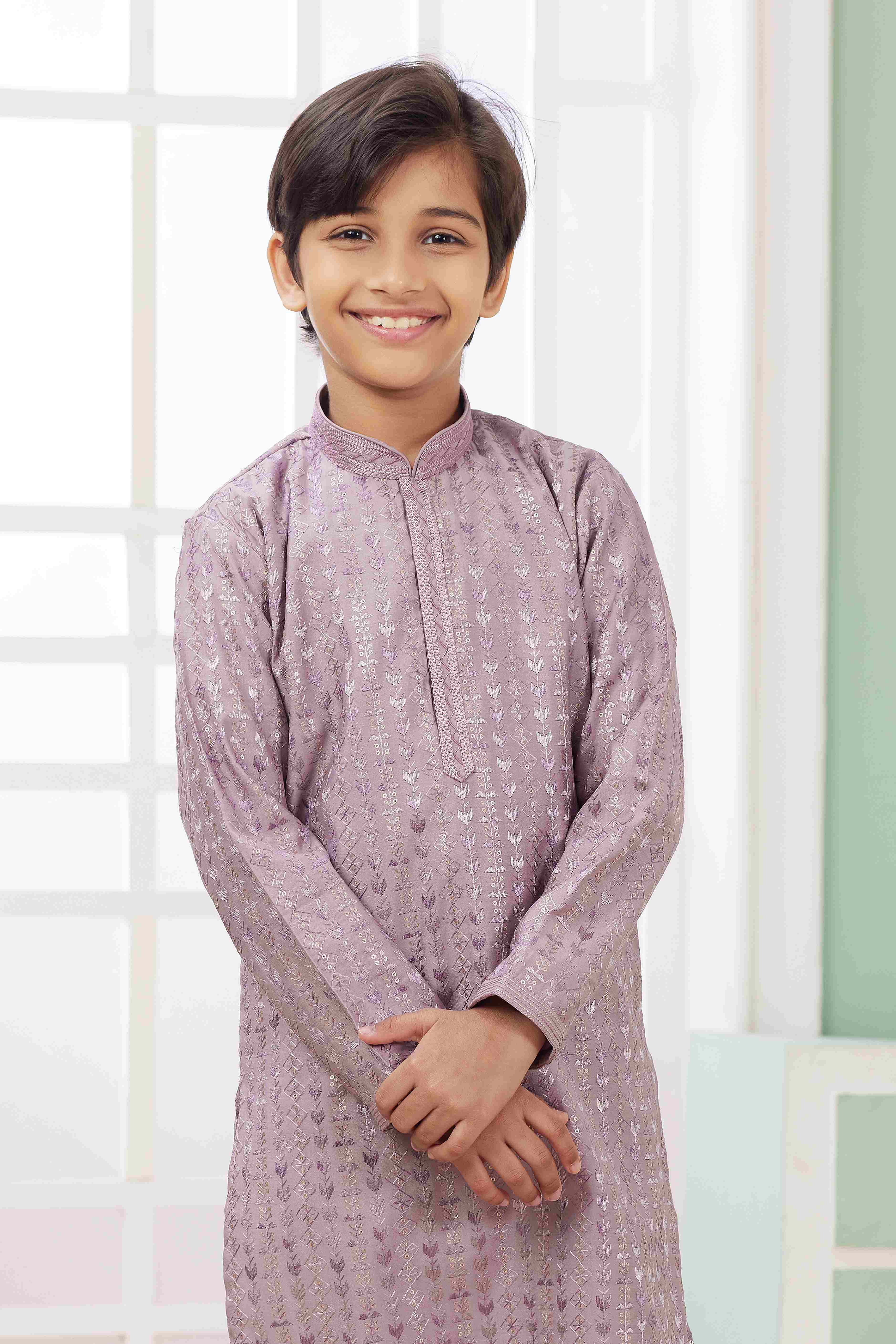 Raivat Ethnic Art Silk Embroidery Work Kids Kurta Pajama In Lilac Colour - Distacart