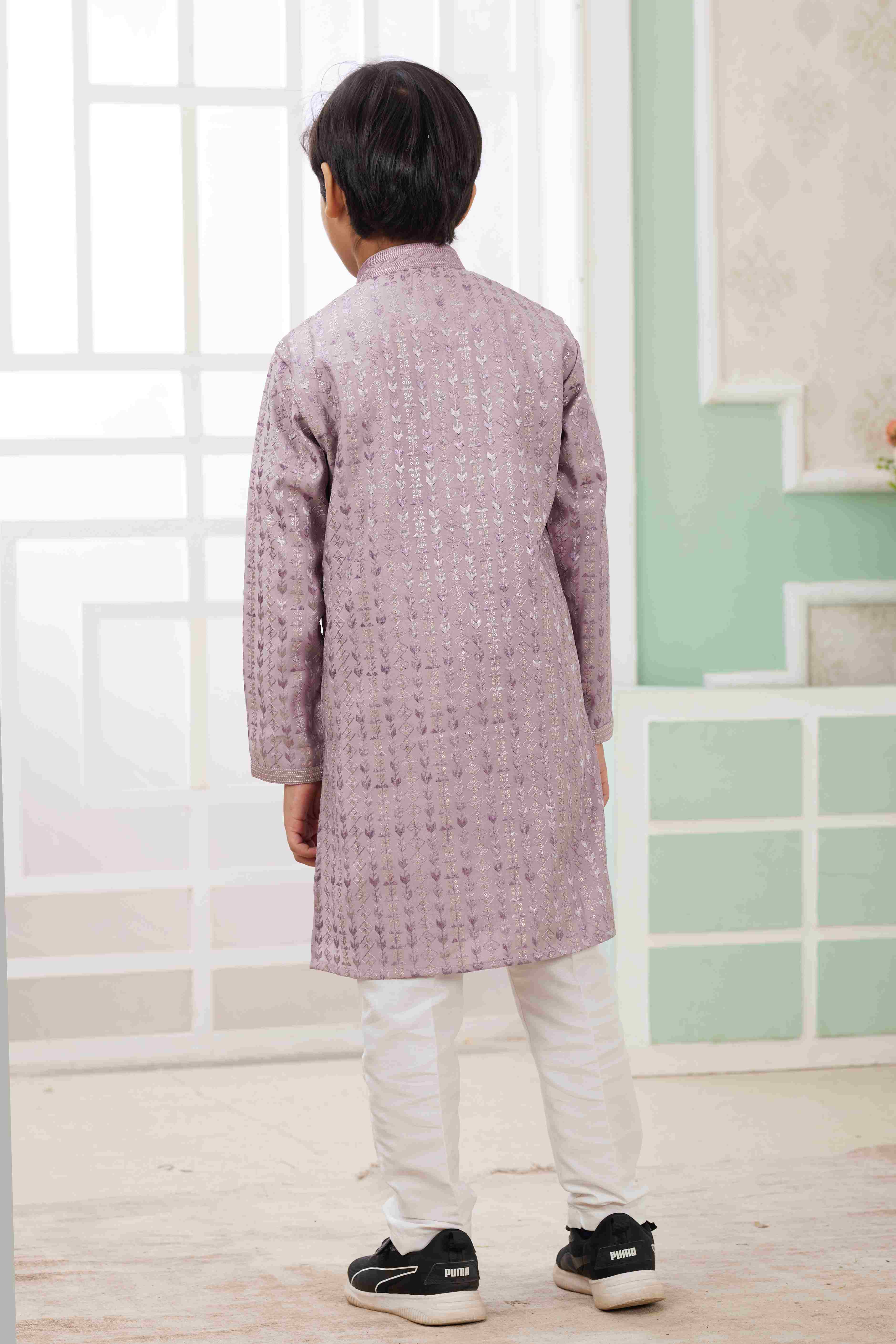 Raivat Ethnic Art Silk Embroidery Work Kids Kurta Pajama In Lilac Colour - Distacart
