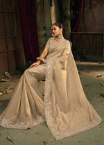 Thumbnail for Monjolika Fashion Cream Silk Blend Wedding Saree With Cut Dana, Embroidered, Moti And Zari Work - Distacart