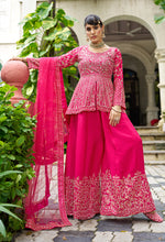 Thumbnail for Monjolika Fashion Chinon Embroidered Rani Pink Readymade Palazzo Kameez - Distacart