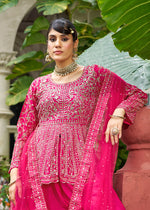 Thumbnail for Monjolika Fashion Chinon Embroidered Rani Pink Readymade Palazzo Kameez - Distacart