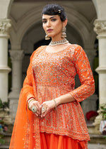 Thumbnail for Monjolika Fashion Chinon Embroidered Orange Readymade Palazzo Kameez - Distacart