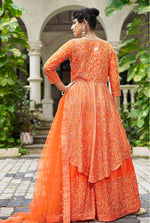 Thumbnail for Monjolika Fashion Chinon Embroidered Orange Readymade Palazzo Kameez - Distacart