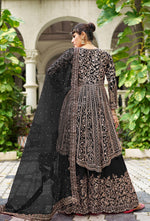 Thumbnail for Monjolika Fashion Chinon Embroidered Black Readymade Palazzo Kameez - Distacart